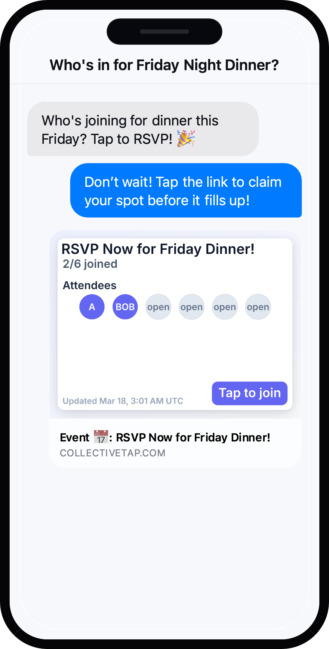 CollectiveTap demo screenshot showing a shared coordination flow