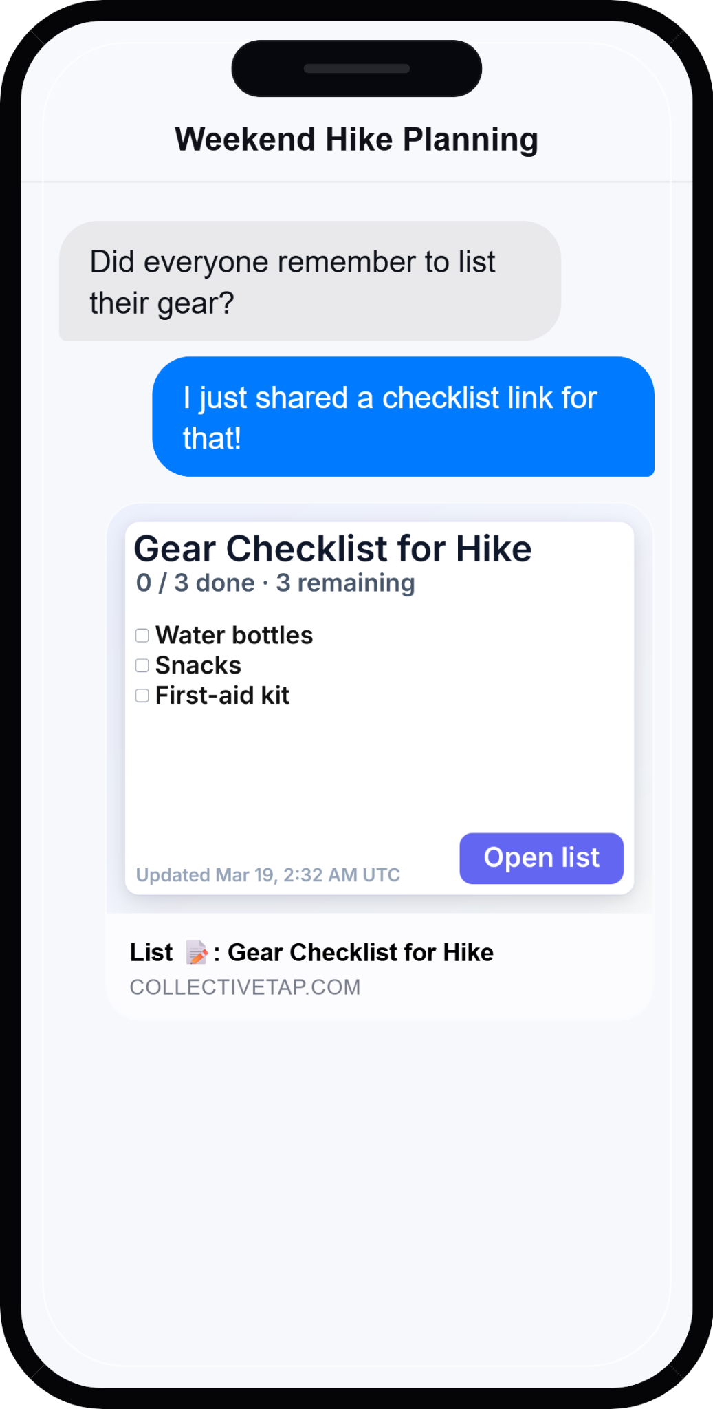 CollectiveTap demo screenshot showing a third shared coordination flow