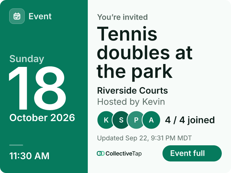 The Event link shared again later: its card now shows 4 of 4 joined