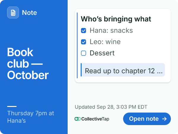 The same Note link in the Classic look, Card layout, in Blue. The note on a card beside the accent rail.
