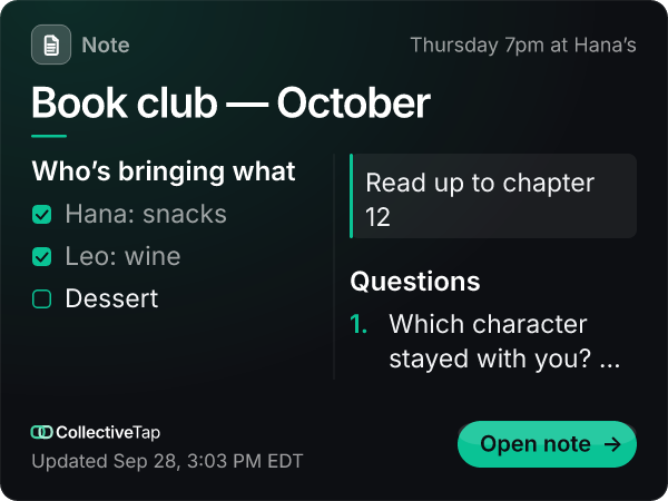 The same Note link in the Dark look, Columns layout, in Emerald. Two columns, after dark.