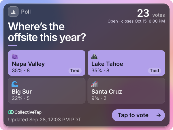 The same Vote link in the Vision look, Tiles layout, in Violet. The same tiles on smoked glass.