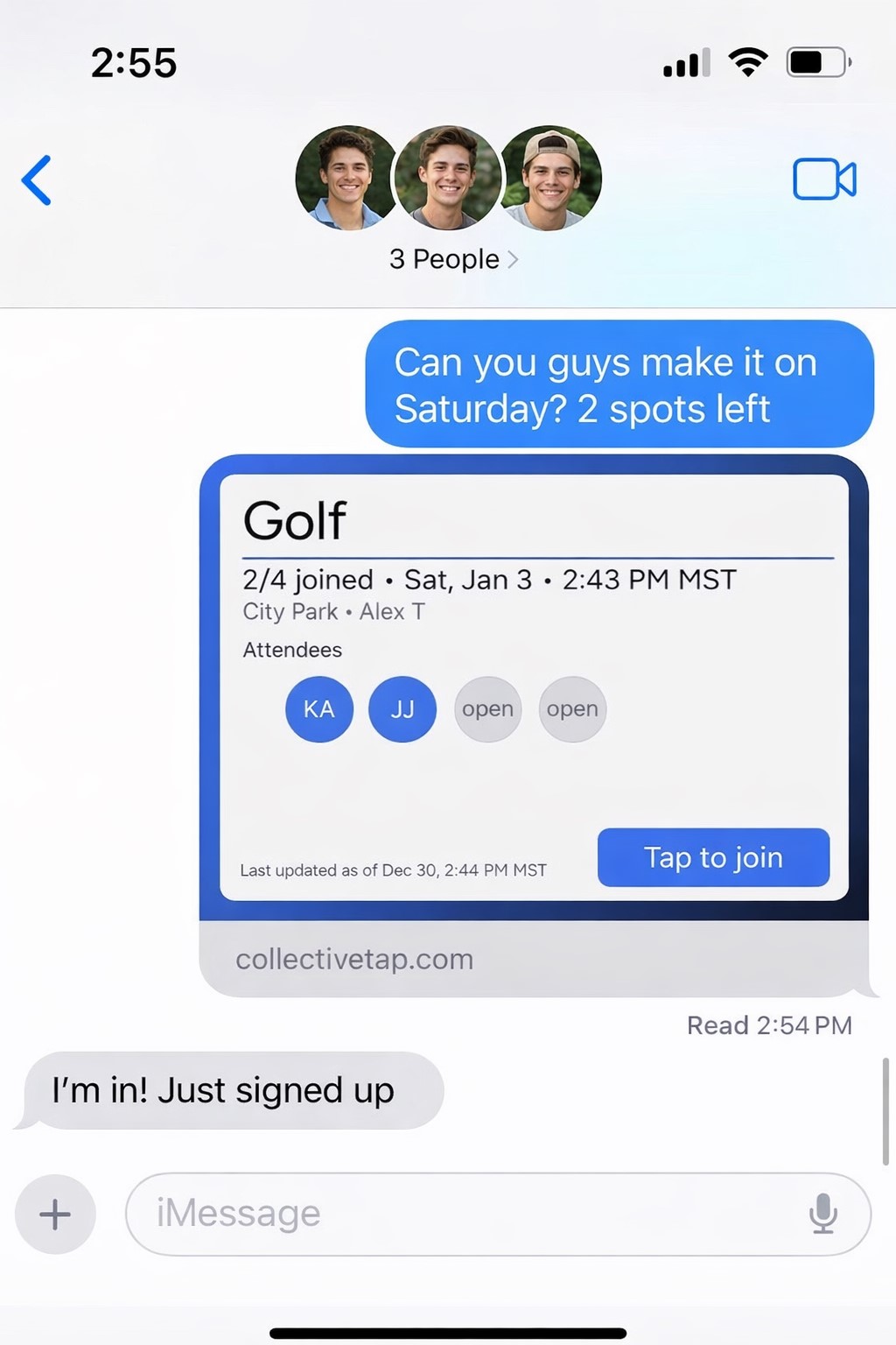 CollectiveTap in iMessage: demo screenshot 1