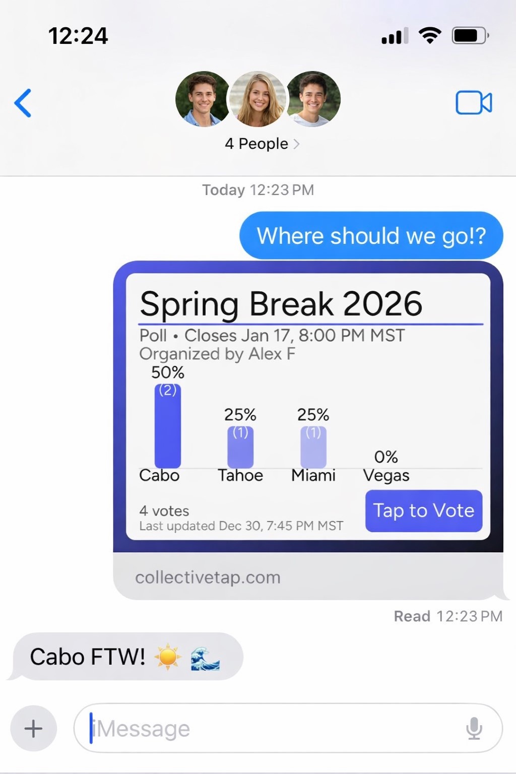 CollectiveTap in iMessage: demo screenshot 2