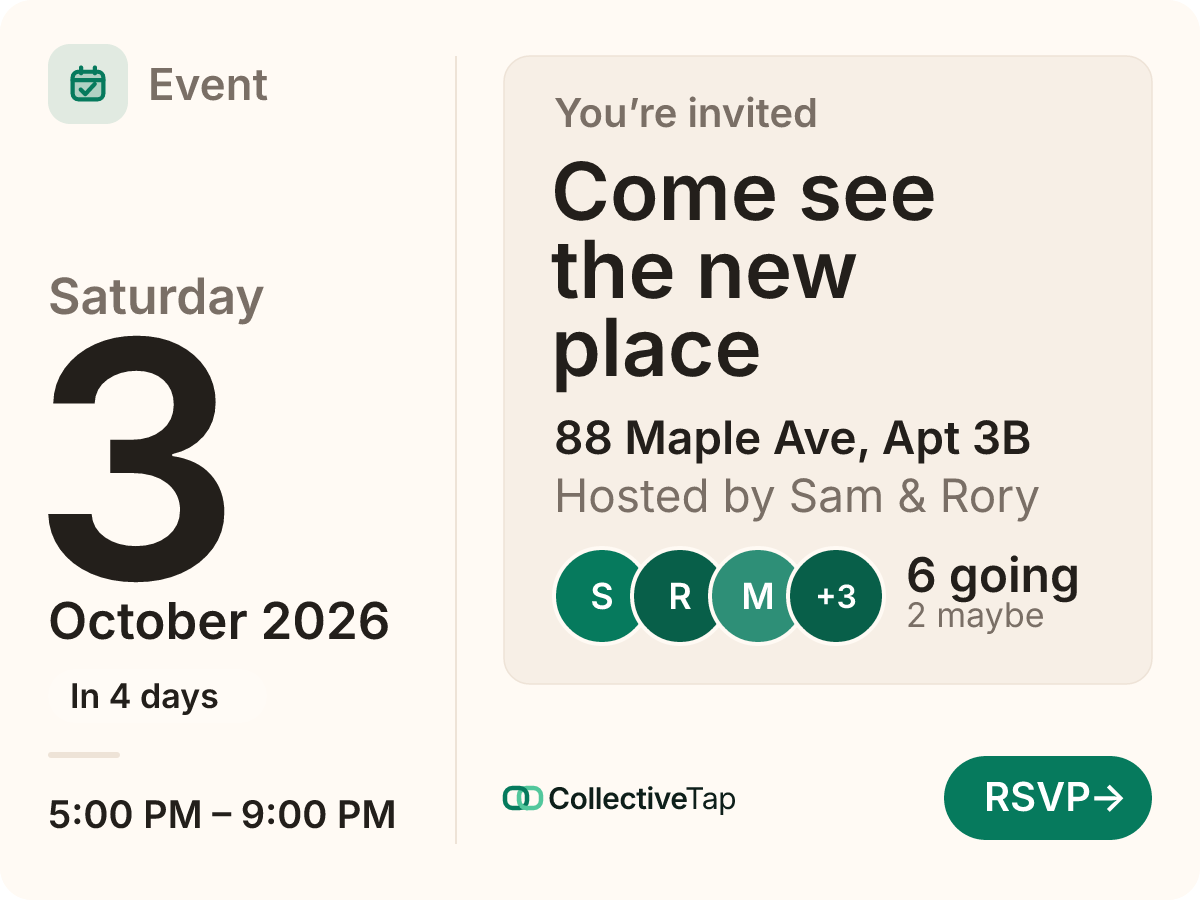 The housewarming card: Come see the new place
