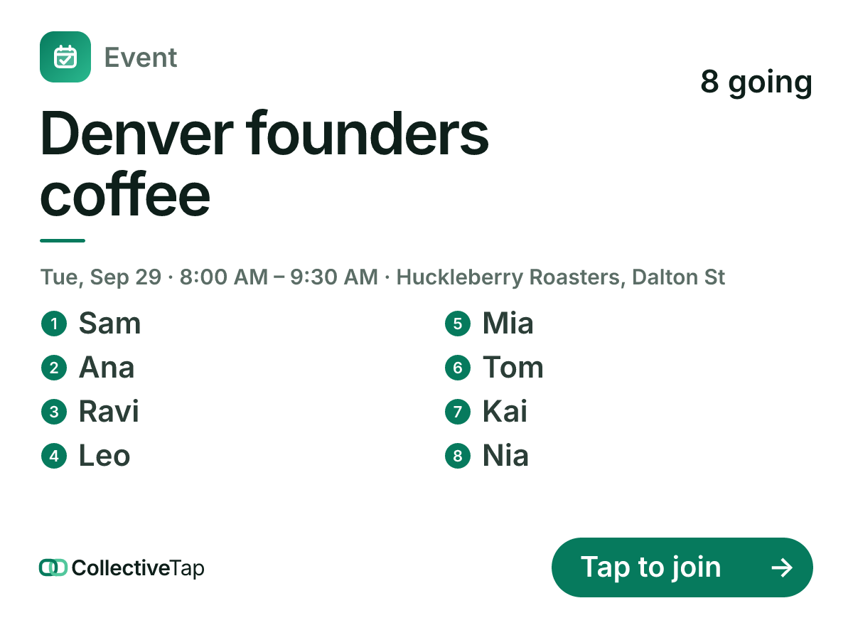 The meetup card: Denver founders coffee