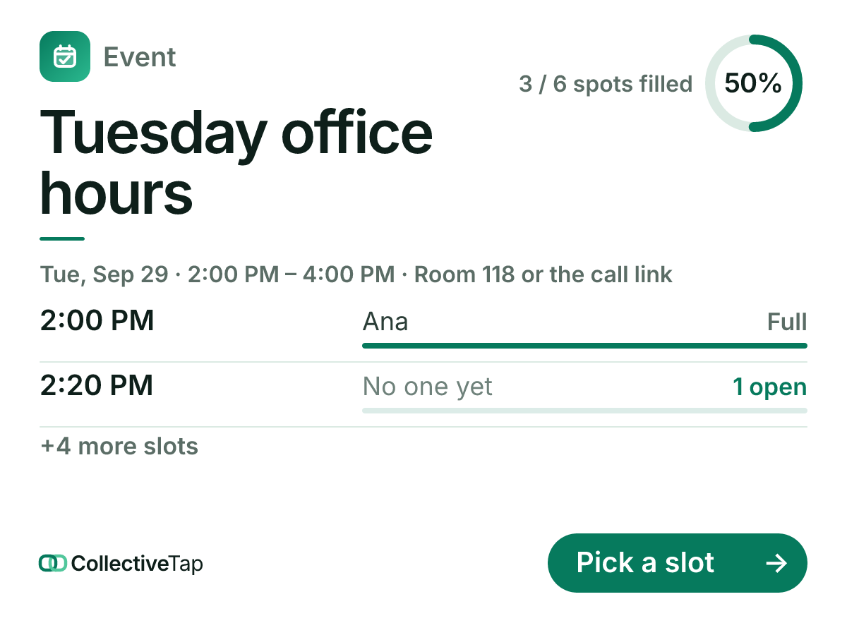 The office hours card: Tuesday office hours