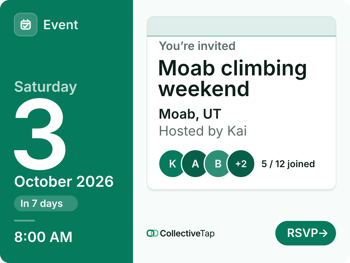 The trip card: Moab climbing weekend